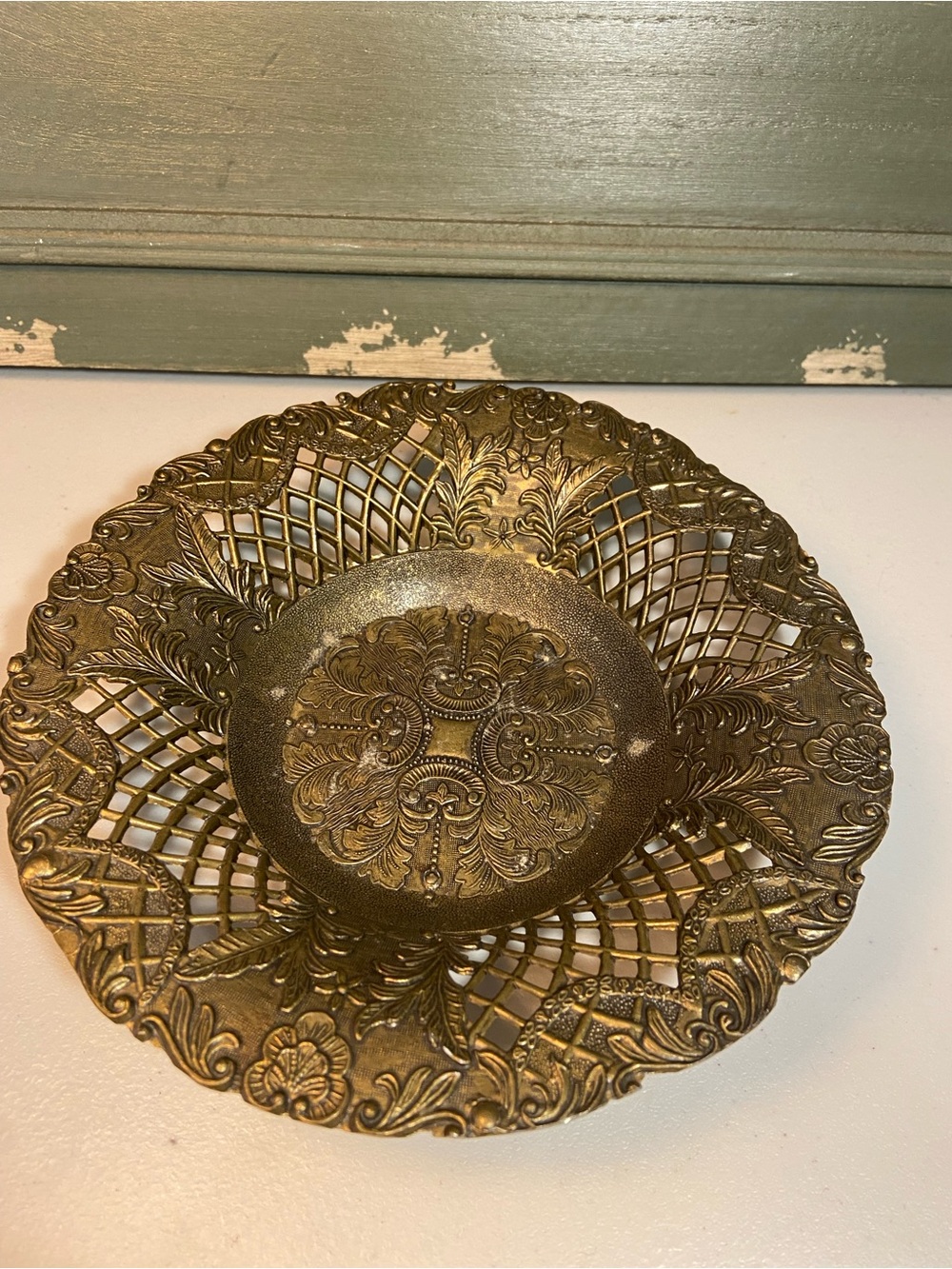 Ornate Gold Decorative Brass Bowl - Vintage Home Dining Accent Made in Italy